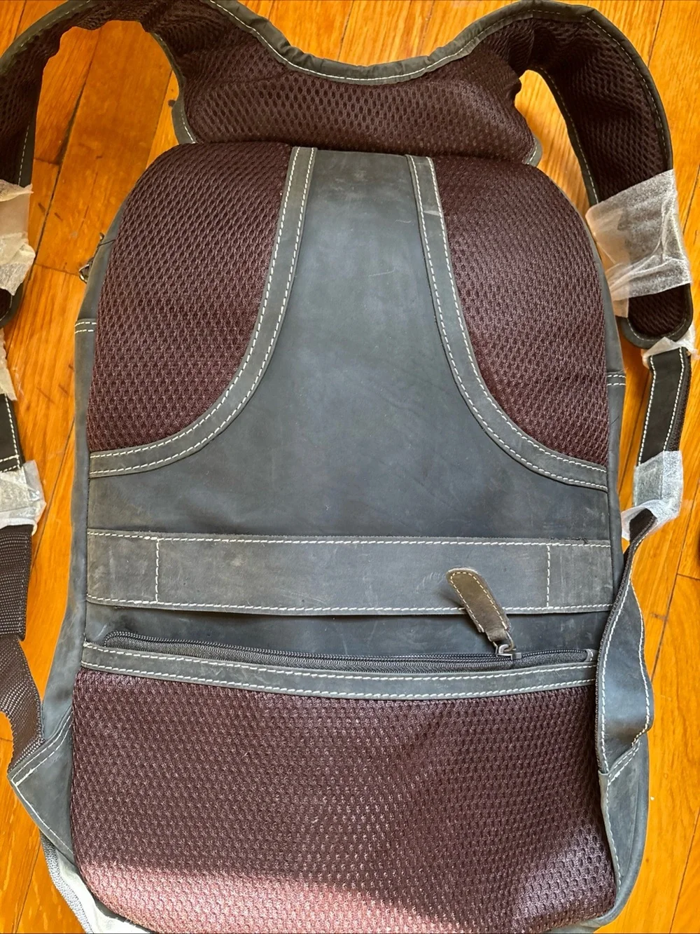 Men's Brown Leather Backpack with Embossed Motorcycle Design